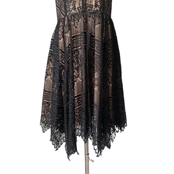 Lulu’s Ryse the Label Katie Black and Nude Lace Short Sleeve Skater Dress - Picture 8 of 15